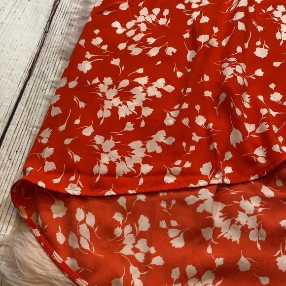 NWOT J. Crew Factory Poppy Red Orange Floral Faux Wrap High Low Midi Skirt - Picture 8 of 12